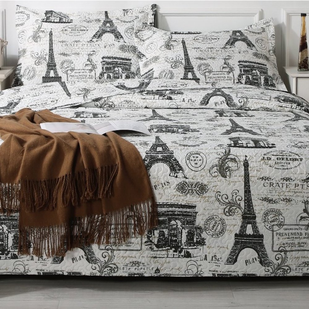 3pc Printed Reversible Quilt Coverlet Set